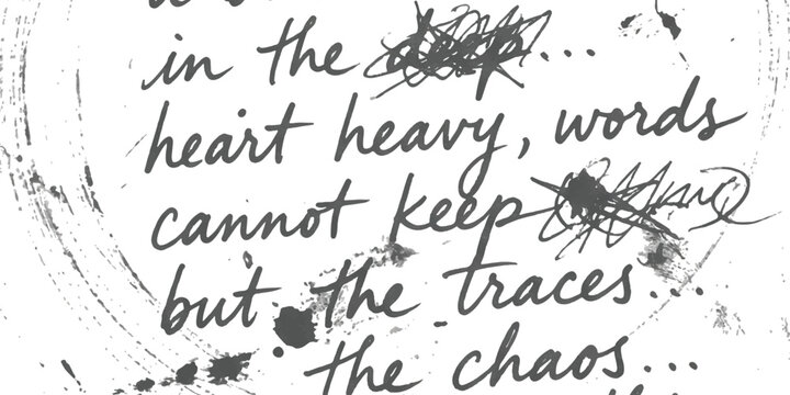 Handwritten poem text with ink scribbles and blots on paper