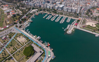 Obraz premium Panoramic View of Mersin Port Container Terminal on the Mediterranean Coast of Turkey Showing Logistics Infrastructure and Cargo Operations
