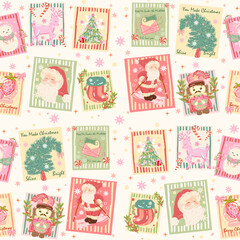 Fototapeta premium Christmas Stamp Pattern seamless background, wallpaper, Christmas mail to santa background, wrapping paper and Fabric pattern, ornament seamless, Dear santa Letter