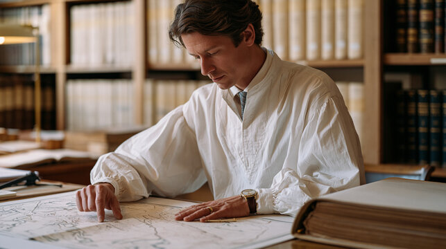 antique map authentication in a hospital records archive, a researcher cross-referencing a newly discovered land survey against digitized manuscript collections, period