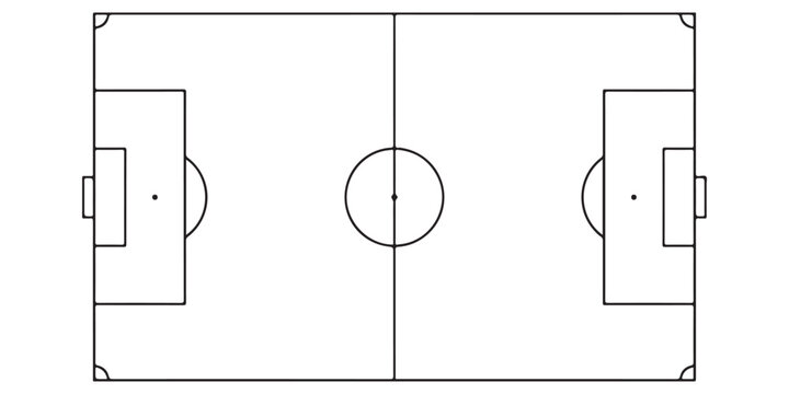 Simple black and white line drawing of a soccer field diagram
