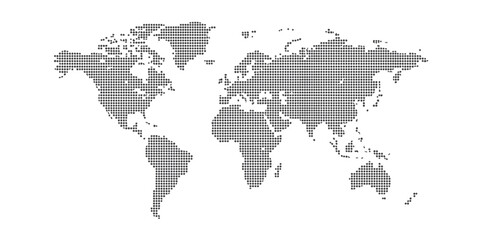 Black dotted world map made of small circles and geometric shapes ©  creative  marlia
