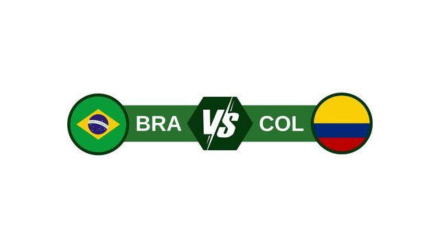 Brazil vs Colombia Football Match Scoreboard Graphic Animation on White Background