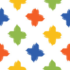Fototapeta premium Seamless Pattern of Colorful Brush Stroke Quatrefoil Shapes on White background