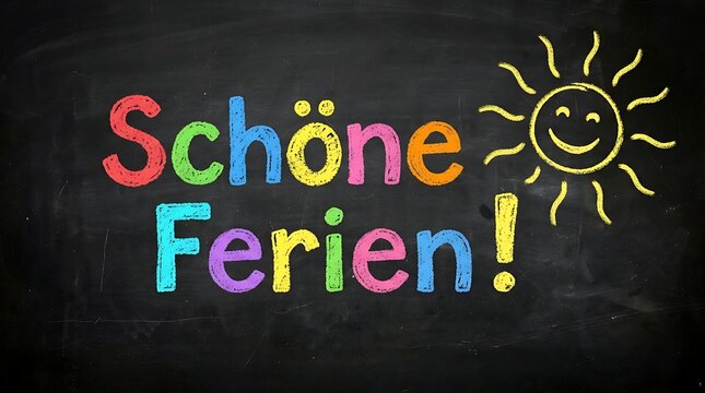 Sch&ouml;ne Ferien Colorful German Summer Holiday Typography on Chalkboard Background