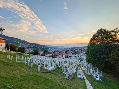 Kovaci Cemetery sunset Sarajevo, Bosnia
