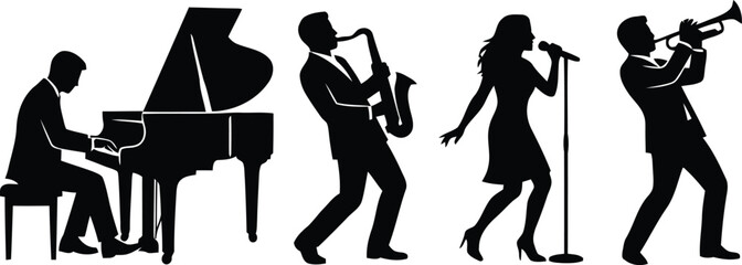 Silhouette of musicians playing instruments and singing © SHOFIQUL