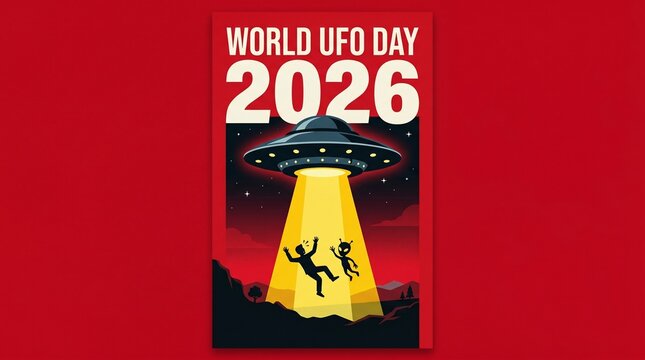 Vintage style poster featuring a flying saucer abducting a human