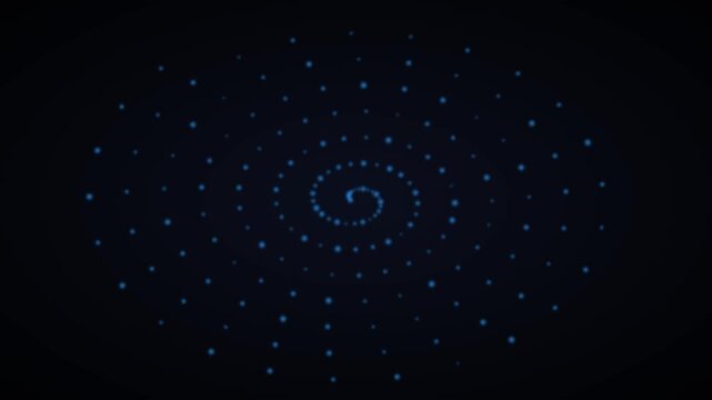 Blue glowing particle spiral motion background, abstract digital vortex animation 4k
