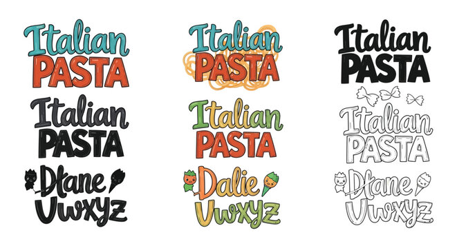 Italian pasta text styles silhouette handwritten script