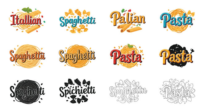 Pasta logo collection silhouette spaghetti italian food