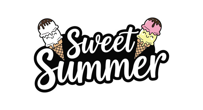 Sweet summer text with ice cream silhouette