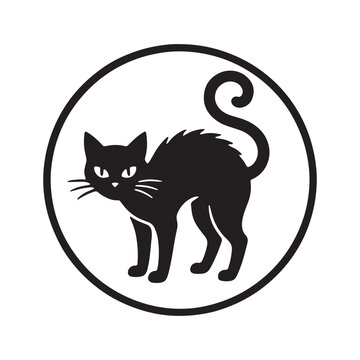 Black halloween cat silhouette arched back graphic icon with halloween silhouette minimalist