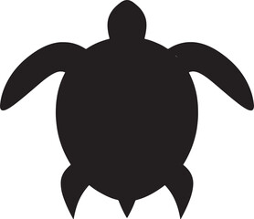 Minimalist black silhouette of a sea turtle, simple of a swimming reptile with rounded shell and four flippers on white background, also transparent background © BeCoolOk
