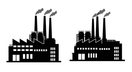 Obraz premium Factory Buildings With Smoke Stacks Black Silhouette