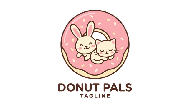 Cute bunny and cat donut pals mascot logo design.