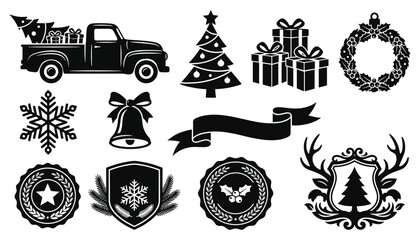 Christmas Holiday Icons with Festive Tree Gifts Wreath and Winter Symbols © Afjal12