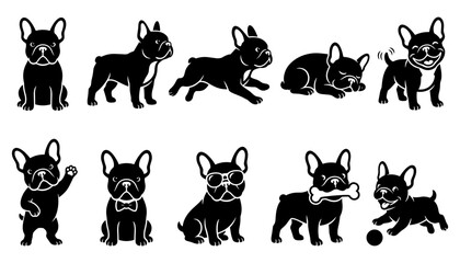 French Bulldog Puppy Silhouettes in Cute Standing Sitting and Playing Poses © Afjal12