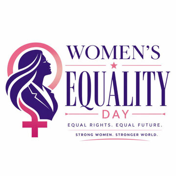 Womens equality day logo design with female symbol and professional woman silhouette for social event