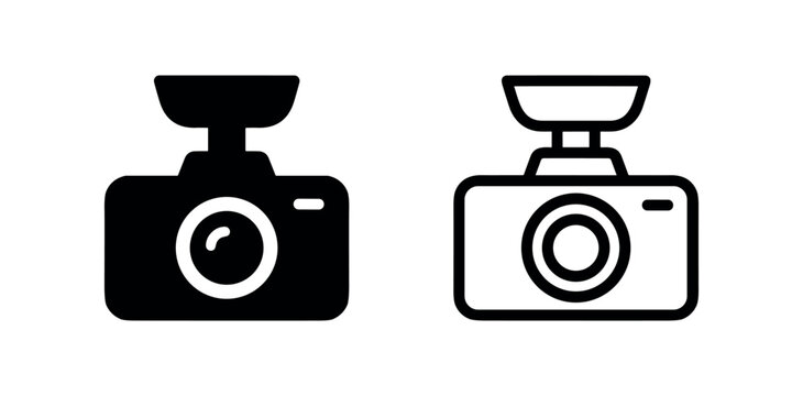 Dash cam icon. Car camera recorder symbol in solid and outline styles.