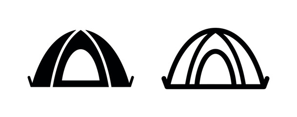 Camping tent icon set. Outdoor shelter symbol in glyph and outline style. Minimalist vector for adventure and travel. © liubomir118809
