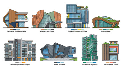 Diverse Modern Architecture Styles: Residential, Commercial, Cultural Buildings © Yumna