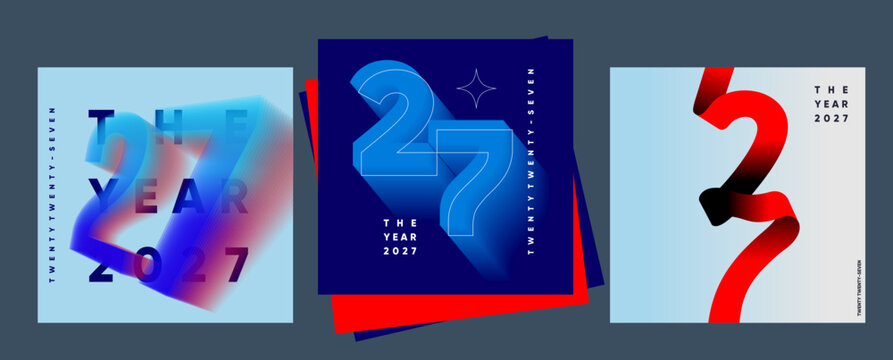 Colorful and modern illustration featuring the year 2027 in various artistic styles. The design incorporates vibrant gradients and bold typography, creating a futuristic and dynamic look.