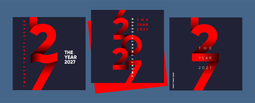 Modern graphic design featuring the year 2027 in bold red and black colors. The composition uses a sleek, minimalist style with a focus on typography and contrast.