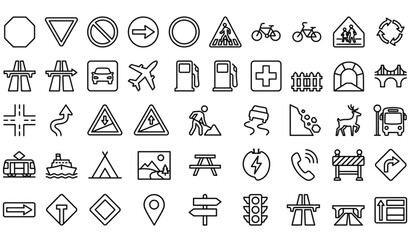 Minimal European Road Traffic Sign Icon Pack Editable Stroke Outline Vector Illustration © Hossain Studio