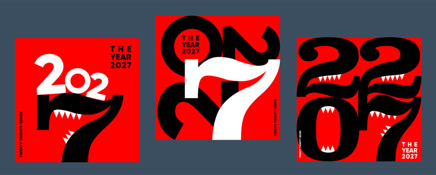 Bold and modern graphic design featuring the year 2027 with dynamic typography and vibrant red and black colors. Perfect for futuristic themes and creative projects.