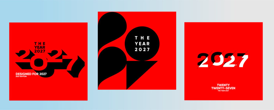Bold and modern graphic design featuring the year 2027 in striking black and red. The composition uses geometric shapes and typography to create a futuristic look.