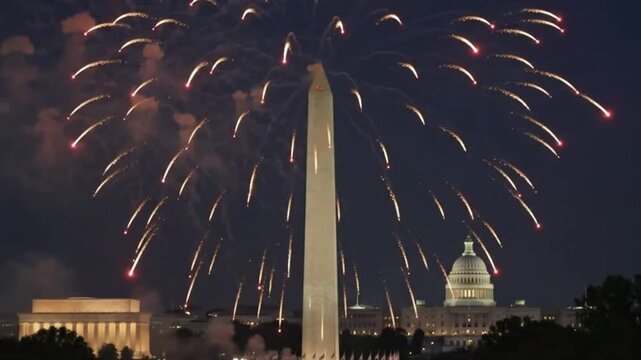 Fireworks display over the washington monument and the united states capitol building in washington dc during independence day celebrations