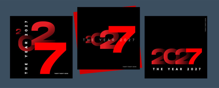 Modern graphic design featuring the year 2027 in bold red and black typography. The composition highlights a futuristic and sleek aesthetic, perfect for New Year themes.