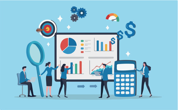 Cash flow money management, budget account analysis, income or revenue vs expense, cost investment, profit loss, balance concept, business people analyze calculate cash flow graph and chart