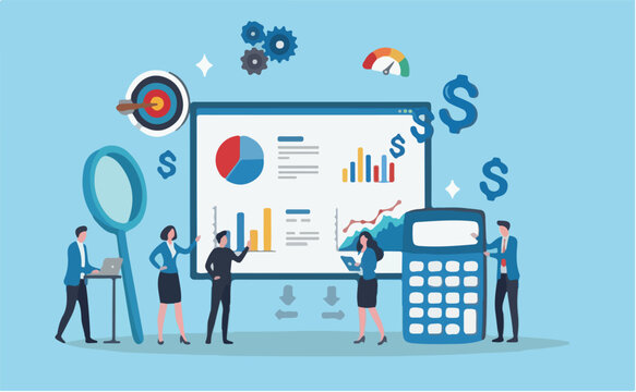 Cash flow money management, budget account analysis, income or revenue vs expense, cost investment, profit and loss, balance concept, business people analyze calculate cash flow graph and chart