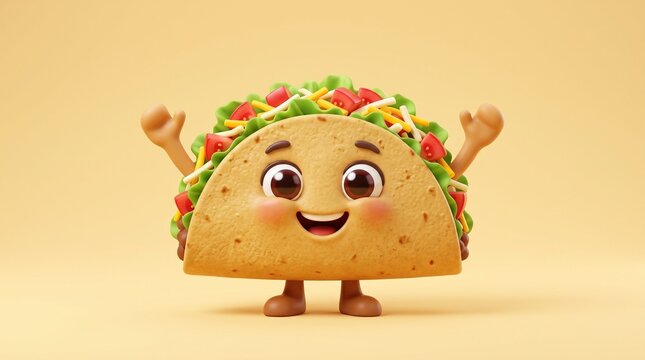 Cheerful cartoon taco character with happy expression