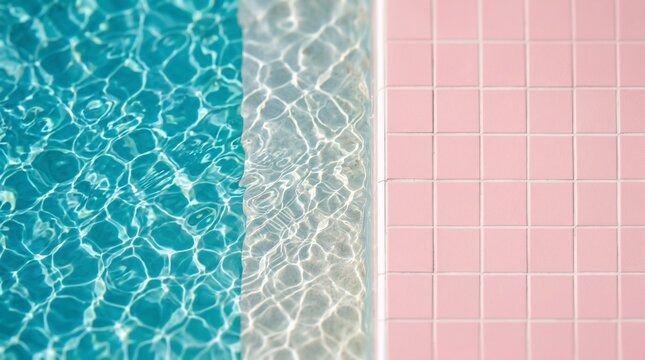Serene swimming pool with calm water and pink tile border