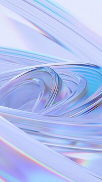 Abstract iridescent glass shape, vertical 3d render