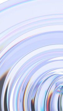 Abstract iridescent glass shape, vertical 3d render