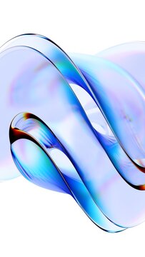 Abstract curved glass shape, vertical 3d render