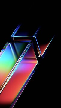 Abstract glass colorful shape an a black background, vertical 3d render