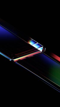Abstract glass colorful shape an a black background, vertical 3d render