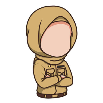 Chibi Faceless Indonesian Civil Servant PNS Hijab Character Illustration