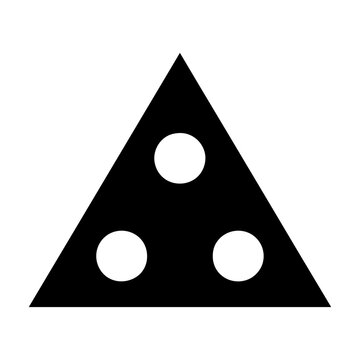 Minimalist black equilateral triangle icon with three small circular cutouts arranged in a geometric formation isolated on white background, abstract design