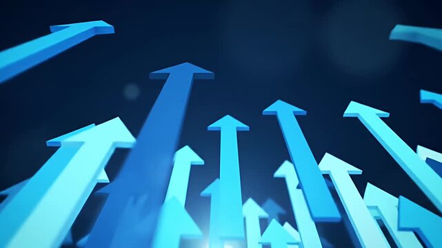 Many blue 3D arrows pointing up to the sky.