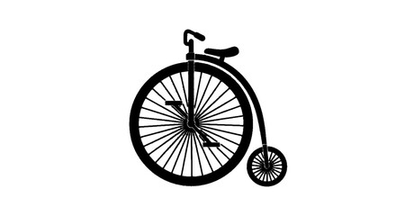 Fototapeta premium Minimal black silhouette icon, simple flat vector, bold black shape, no gradients, no shading vintage pennyfarthing bicycle icon on a, flat icon style
