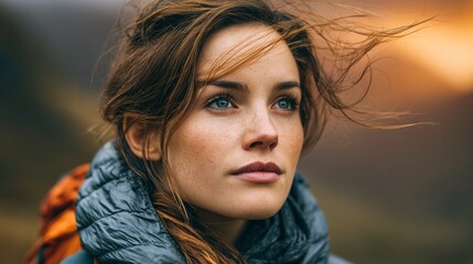 Fototapeta premium Woman hiking through mountain landscape