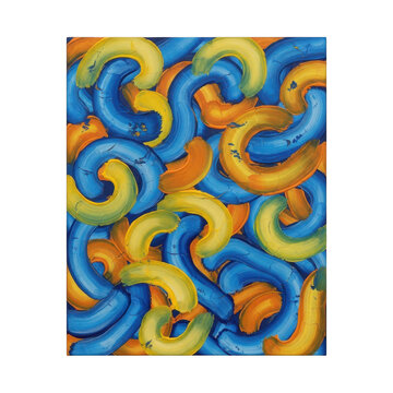 Abstract colorful curved shapes pattern with vibrant blue yellow and orange wavy lines in mosaic style isolated on transparent background