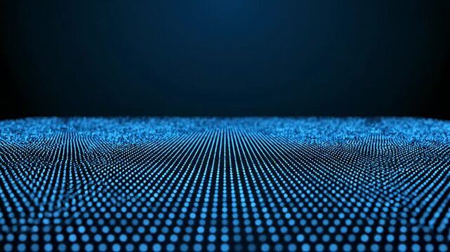 Perspective view of blue digital dot grid plane.