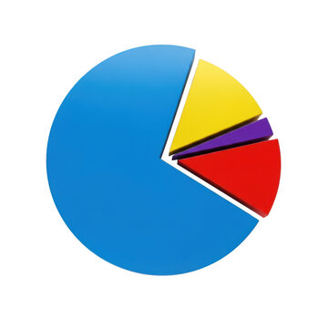 Colorful pie chart with different slices representing statistical data for business and marketing reports isolated on transparent background
